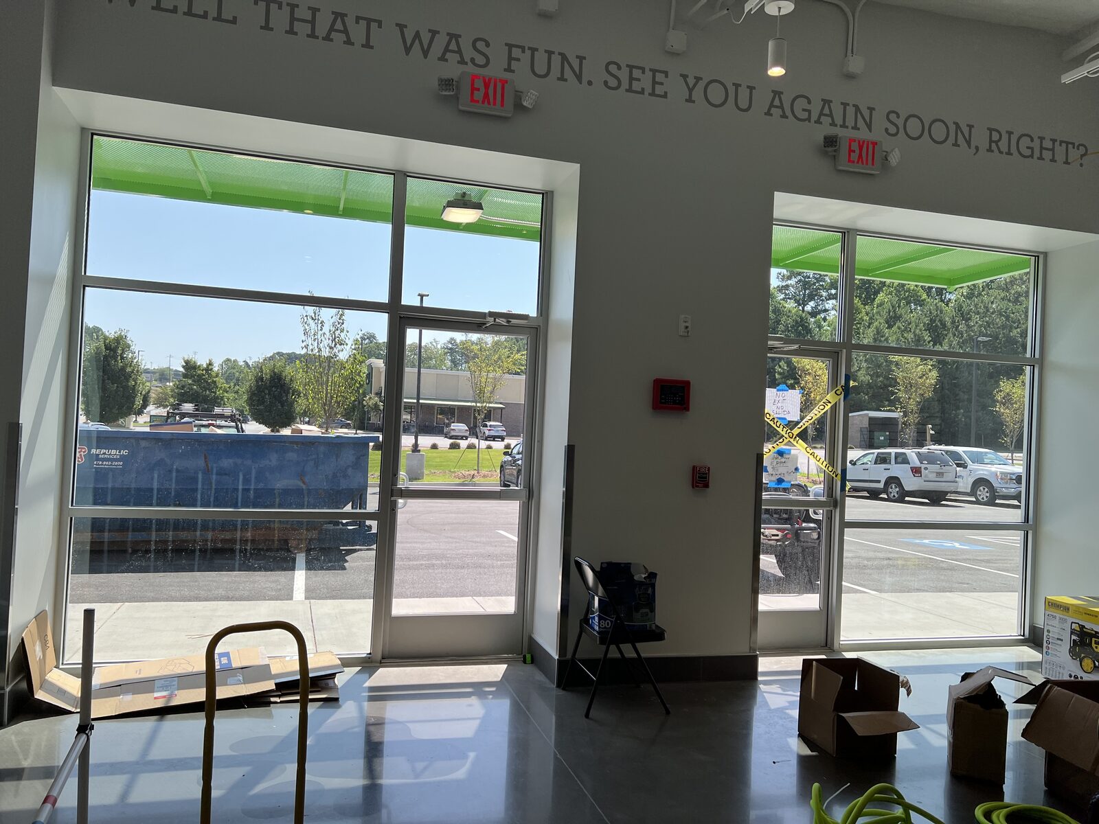 Tinted storefront glass at PetSuites Woodstock reducing glare and heat