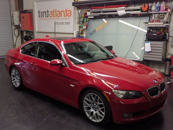 Red BMW 3 Series Coupe with ceramic window film Woodstock Georgia